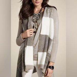 🤎Chicos Stunning Soft Comfy Classy Handkerchief Open Front Patchwork Cardigan S